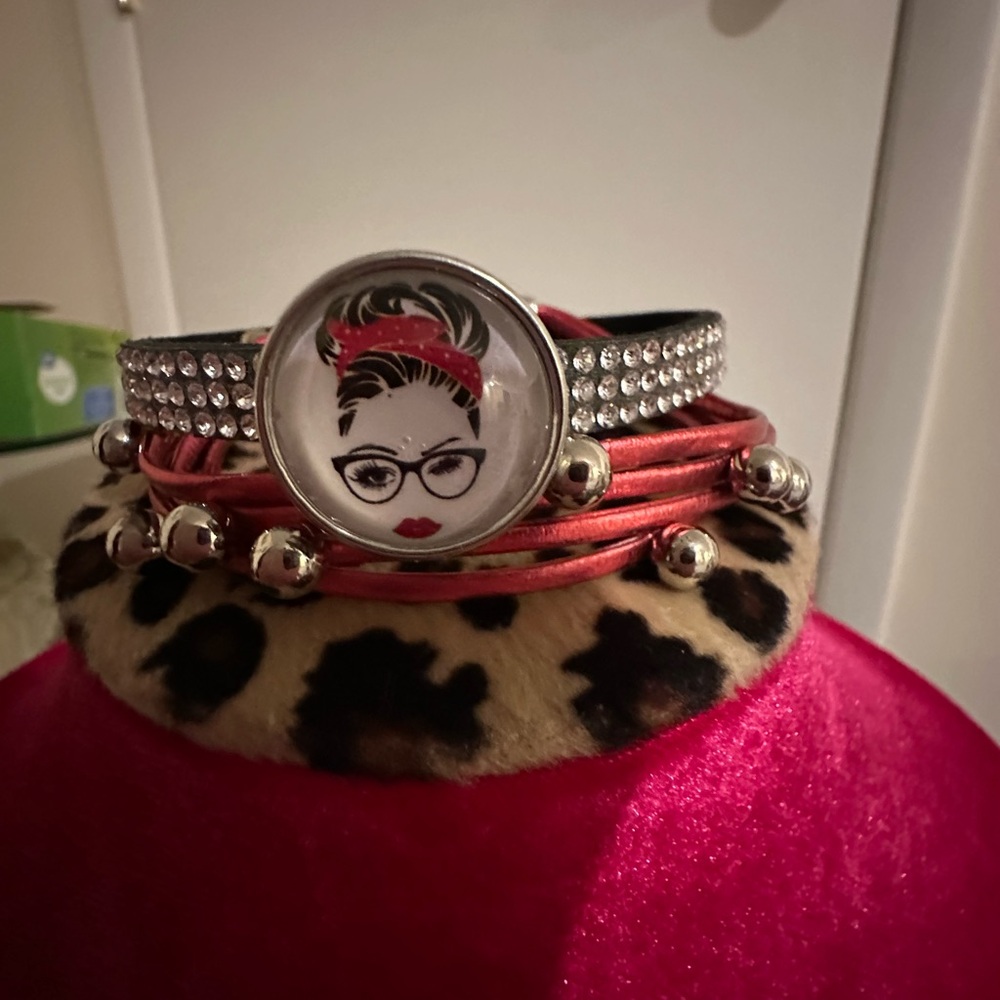Leopard Print and Red Wrap Bracelet